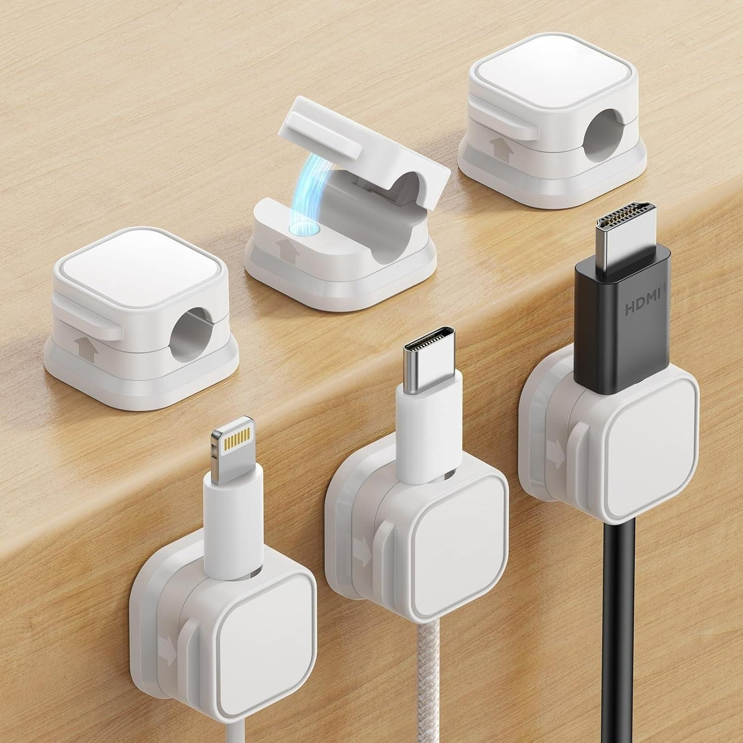 6 Stück magnetische Kabelclips, verstellbarer Kabelhalter unter dem Schreibtisch, selbstklebender Kabelhalter für Zuhause, Büro, Telefon, Auto, Wand, Schreibtisch, Nachttisch 6pcs
