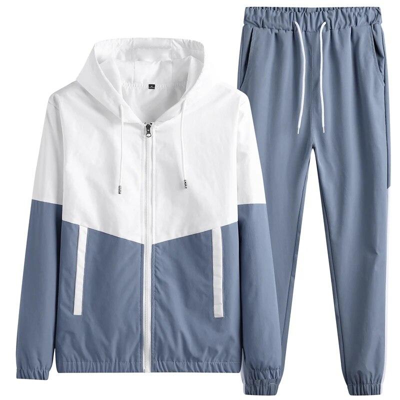 Frühling Herbst Herren Jacken + Hosen 2 Stück Sets Hip Hop Laufsportanzug Mode Herren Trainingsanzug Casual Jogger Kapuzensportbekleidung XXXXXL blau