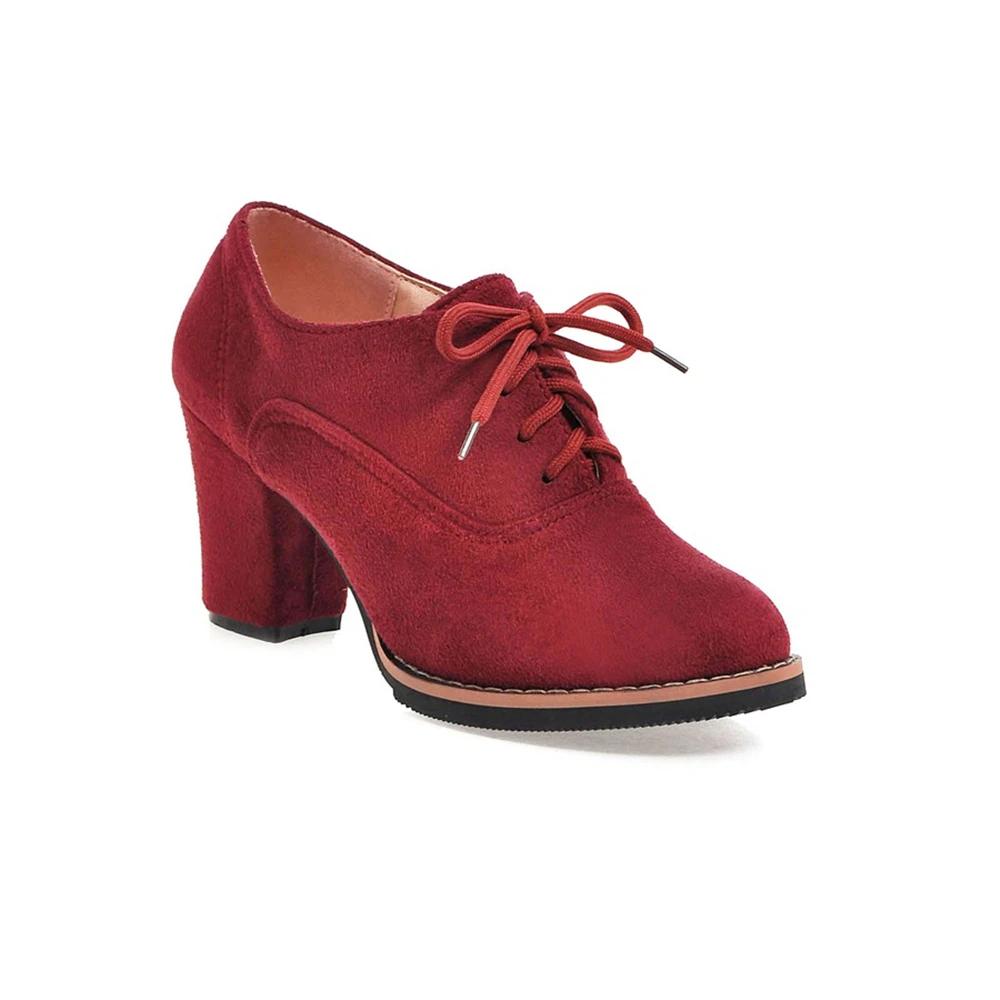 Mode Hohe Qualität Neu Wildleder Quadratischer Absatz Damen Pumps Mode Elegant Damen Herbst High Heels Büroschuhe Arbeitsschuhe Übergröße 32-43 34 rot