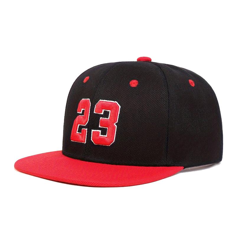 Kinder-Baseballmütze mit der Nummer 23, Stickerei, modische Unisex-Mützen für Jungen und Mädchen, Snapback-Kappe mit UV-Schutz rot/schwarz