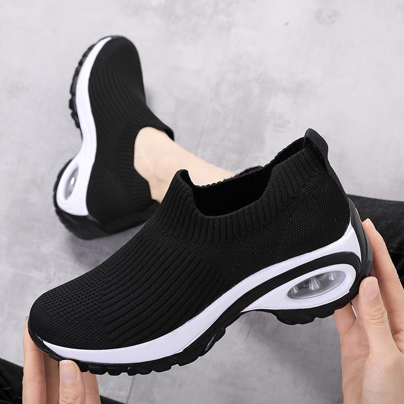 Damen-Wanderschuhe, Socken, lässig, modische Damen-Sneaker, bequeme Slip-on-Luftpolster-Plattform-Laufschuhe, Trainingsschuhe, leichte Gymnastik-Sneaker 42 schwarz