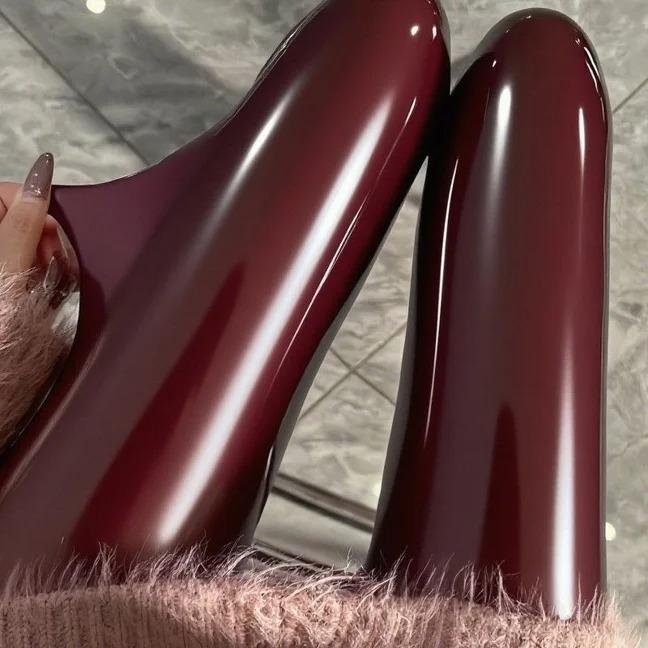 1 Stück Damen Ölglänzende Strumpfhose Glänzende Strumpfhose Glanz Sexy Pferdeöl Leuchtende Farbe Unterwäsche Dessous Halloween-Kostüm Strümpfe One Size wein rot