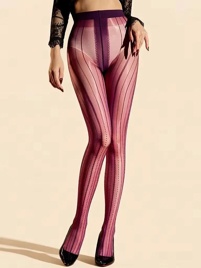 Damen 1D Dünn Gestreift Schlankmachend Bein Strumpfhose Elastisch Öl Glänzend Glänzend Transparent Durchsichtig Dienstmädchen Strumpf Strumpfhose Offener Schritt Strumpfhose One Size