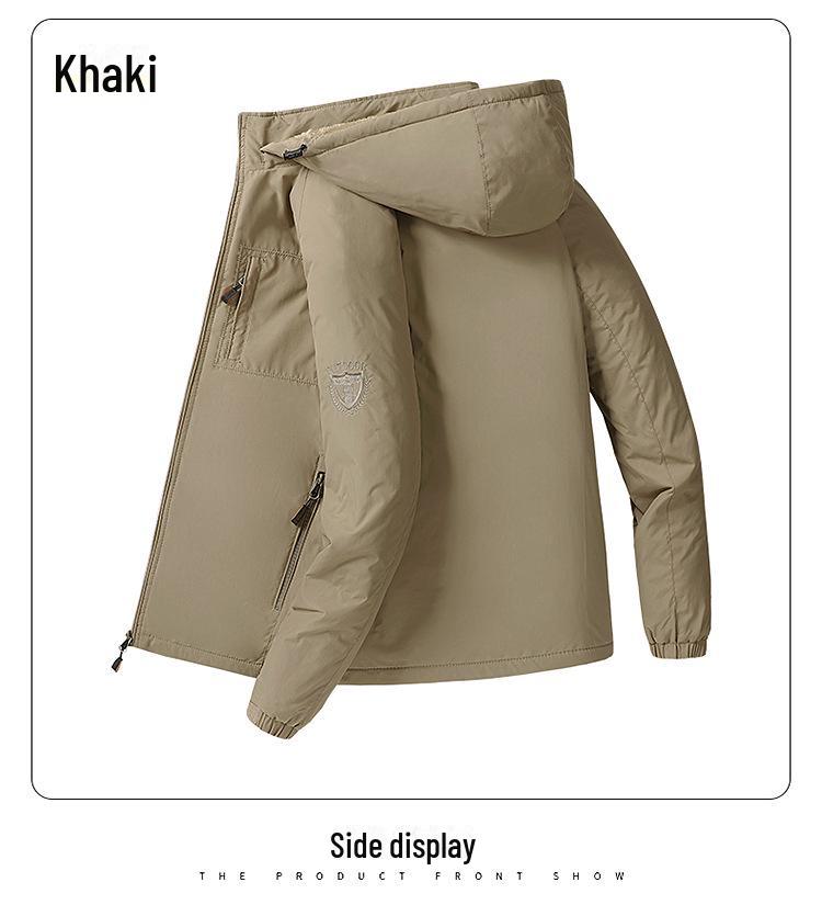 Wasserdichte, atmungsaktive Herrenjacke in Übergröße – mittellang bis lang, dicker Samt für Outdoor-Bekleidung im Herbst und Winter 5XL khaki