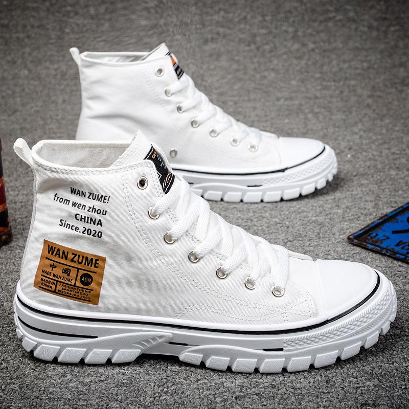 Mode Neue Frühling Herbst Herrenschuhe High Top Canvas Sneaker Herren Trendige Freizeit Sportschuhe Mode Schnürer Board Schuhe für Herren 43 weiß