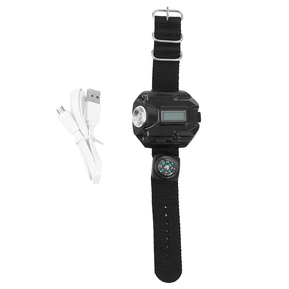 LED-Armbanduhr Taschenlampe USB Wiederaufladbare LED-Armbanduhr mit Kompass