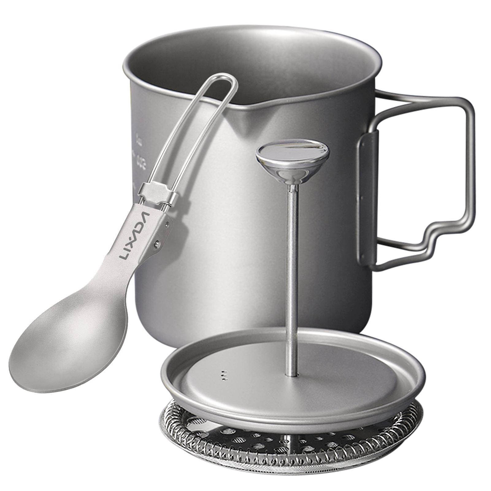Lixada 750 ml Titan-Kaffeetasse, French-Press-Topf, Kaffeemaschine, Outdoor-Camping-Kochtopf mit 750ml silber