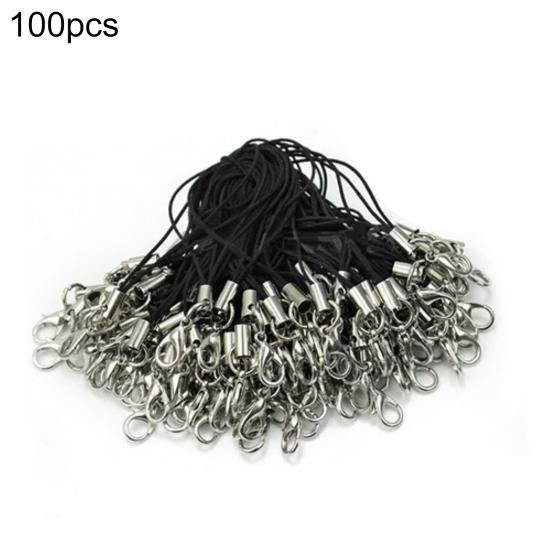 100 Stück Schwarze Handy-Zellen mit Hummer-Kordeln Riemen Lanyard Handy-Lanyards Verschlüssen