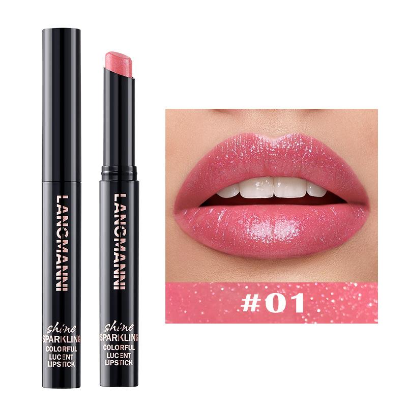 Schimmernder Lippenstift mit Diamantenstaub, Glitzer, cremige Textur, geschmeidig und leicht aufzutragen, langanhaltender, feuchtigkeitsspendender Lippenstift, wasserfester Lipgloss 01