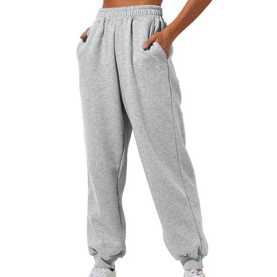 Frühling und Herbst Damen Hosen Hohe Elastische Taille Einfarbig Casual Hosen Weiche Warme Taschen Lose Frühling Herbst Jogginghose Jogginghose L grau