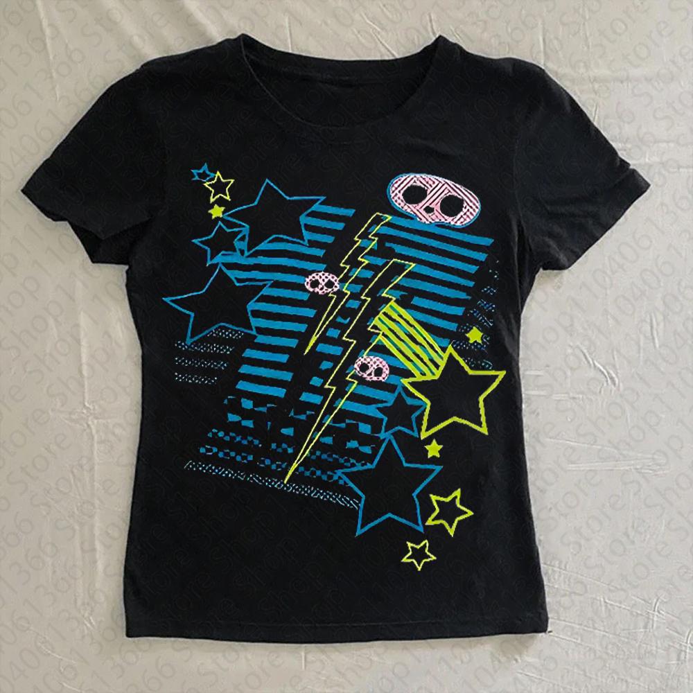 Baby-T-Shirts Y2k Tops Anime-Mädchen Trashy Y2k 2000er Emo Damen-T-Shirts Ästhetische Kleidung Damenkleidung Gothic 90er Vintage-Kleidung S schwarz