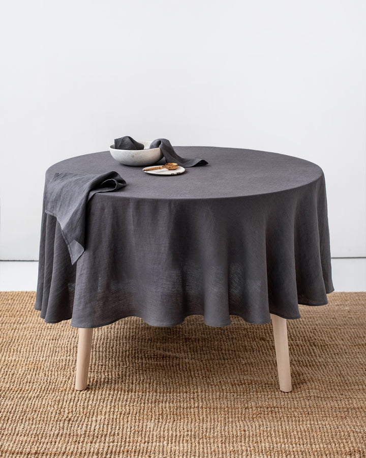 100% Reines Leinen Einfarbig Runde Tischdecke, Tischdecke aus Naturstoff, Für Küche Esszimmer Party Feiertag Tischdekoration Diameter 90cm