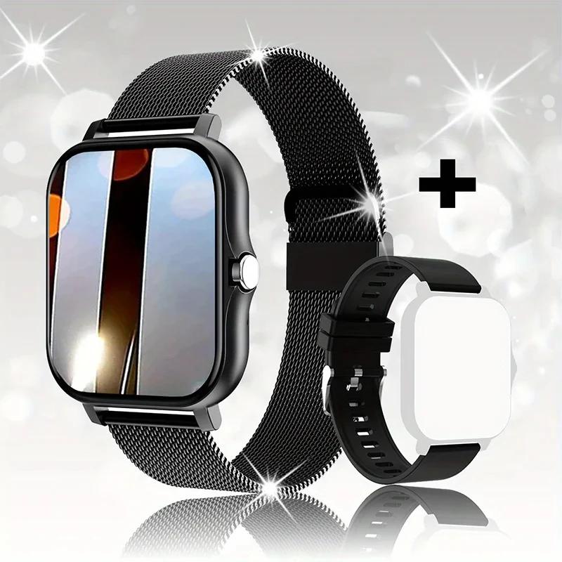 2025 Neue Smartwatch Für Männer Frauen Geschenk Für Xiaomi Voll-Touchscreen Sport Fitness Uhren BT Anruf Digitale Smartwatch Armbanduhr mesh belt schwarz