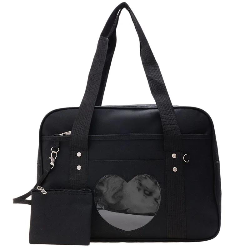 Japanische Kawaii Umhängetasche für Frauen PU Leder Itabag Transparente Tasche JK Tragetasche Handtaschen Preppy Tasche Ita Tasche Crossbody Tasche 1 bag x1 hairball schwarz