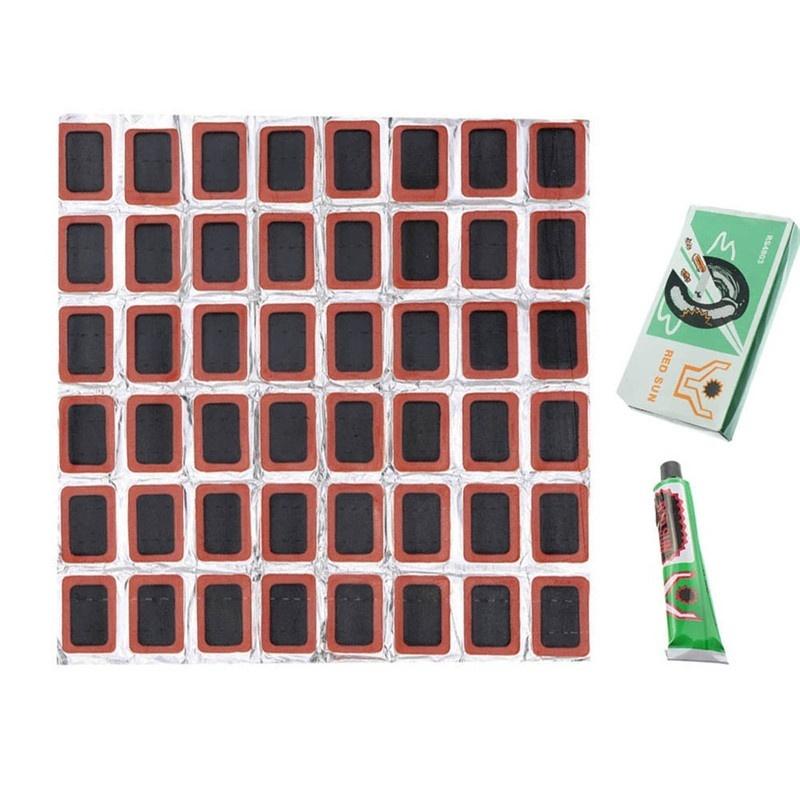 48-teiliges Fahrrad-Kaltkleber + Kleber, Fahrradreifen-Reparatur-Werkzeug-Set, Reifen-Reparatur-Sets, Flicken, Gummi, Fetal 48pcs/1set