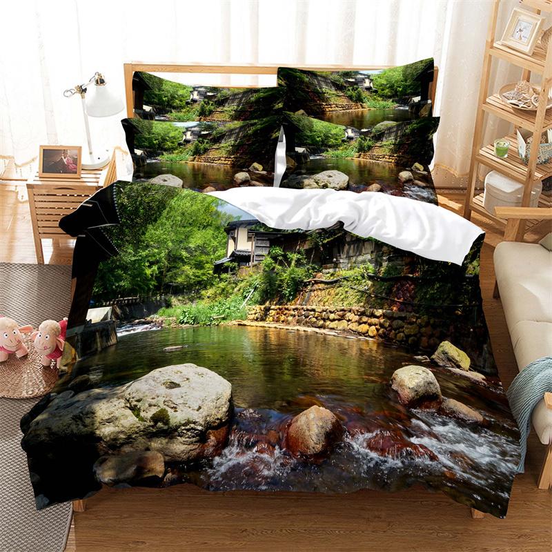 Naturlandschaft Bettbezug-Set Wald Bettwäsche-Set Bettdeckenbezug Queen-Size-Set Luxus-Bettdeckenset Bettüberwurf-Set Mädchen Bettwäsche-Set 70x133cm 2pcs
