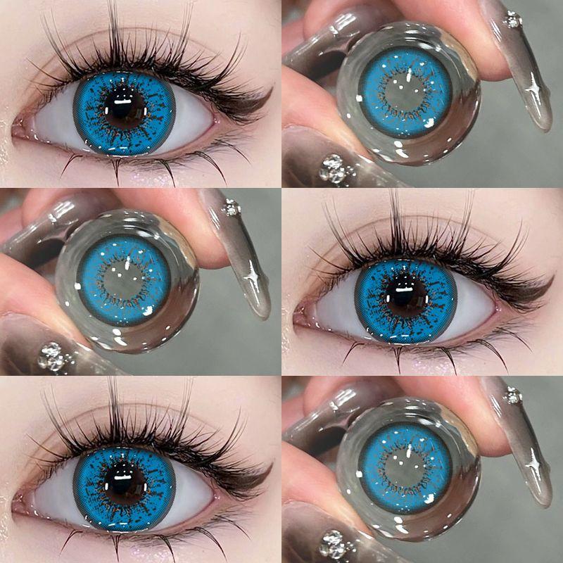 Millcreek blaue Kontaktlinsen 2 Stück (1 Paar) Augenkosmetik, farbige Kontaktlinsen, 14,5 mm, Puppenaugen, weiche, angenehme, leuchtend blaue Kontaktlinsen, 1 Jahr Gebrauch ägyptische blau