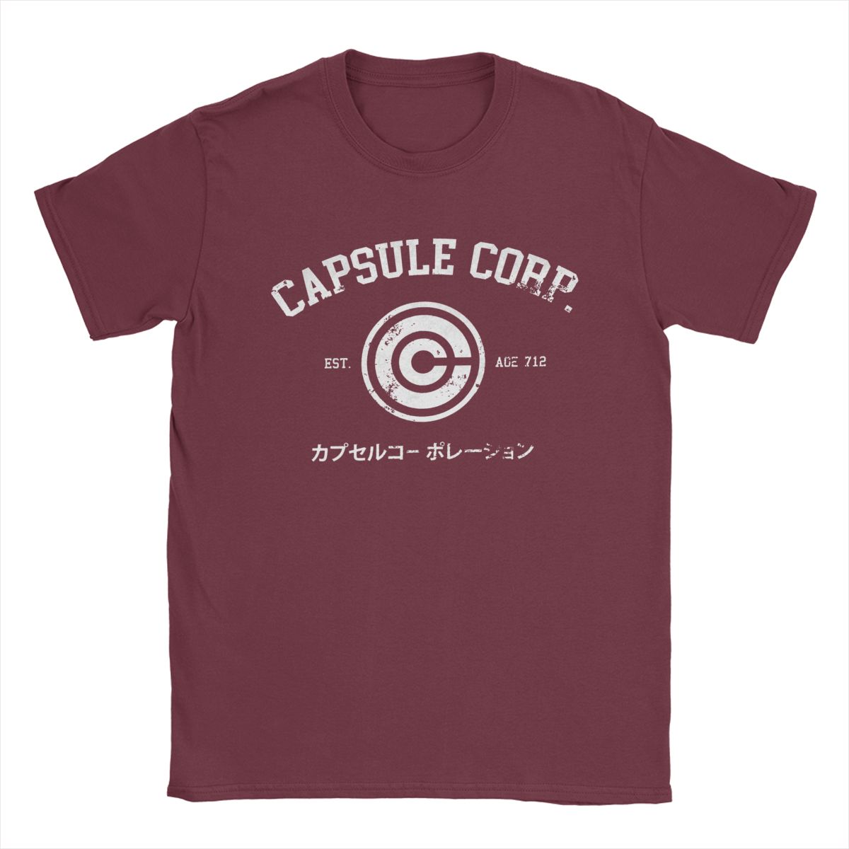 Capsule Corp T-Shirts für Herren Baumwolle Vintage T-Shirts Rundhals Anime DBZing T-Shirts Kurzarm Kleidung Sommer XXL bordeaux