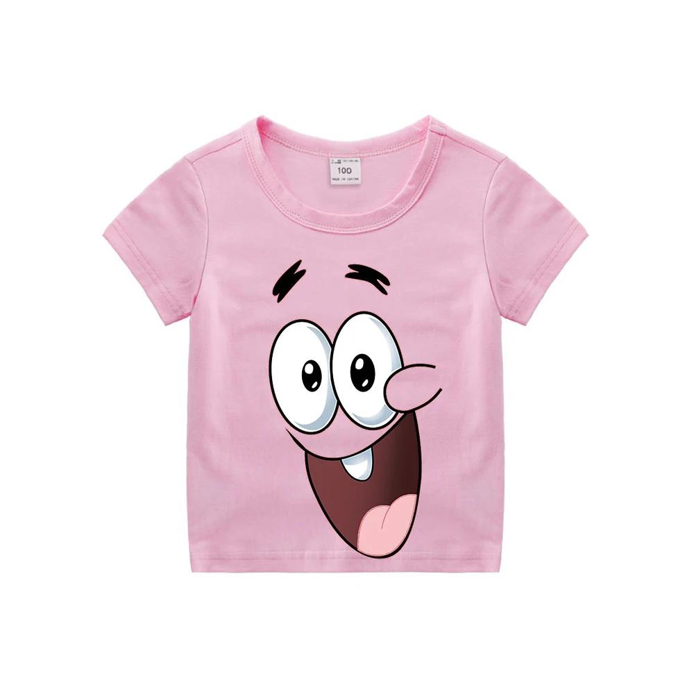 SpongeBobs Schwammkopf Kinder Kleidung Anime Sommer Kurzarm Niedlich Patrick Star Kleidung Baumwolle T-shirt Cartoon Kinder Tops 140 pink