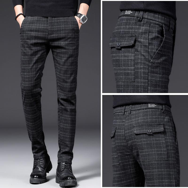 Herbst Und Winter Männer Casual Hosen Slim Fit Stretch Füße Männer Koreanischen Stil Hosen Plaid Plus Größe Casual Lange Hosen 33 schwarz