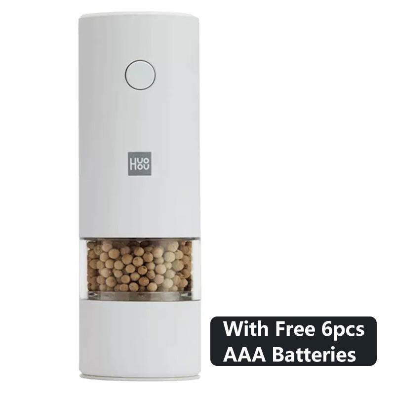 Xiaomi Huohou Elektrische automatische Mühle, Pfeffer- und Salzmühle, LED-Licht, 5 Modi, Pfeffer, Gewürze, Getreide, Porzellan, Mahlkern, Mühle für die Küche weiß