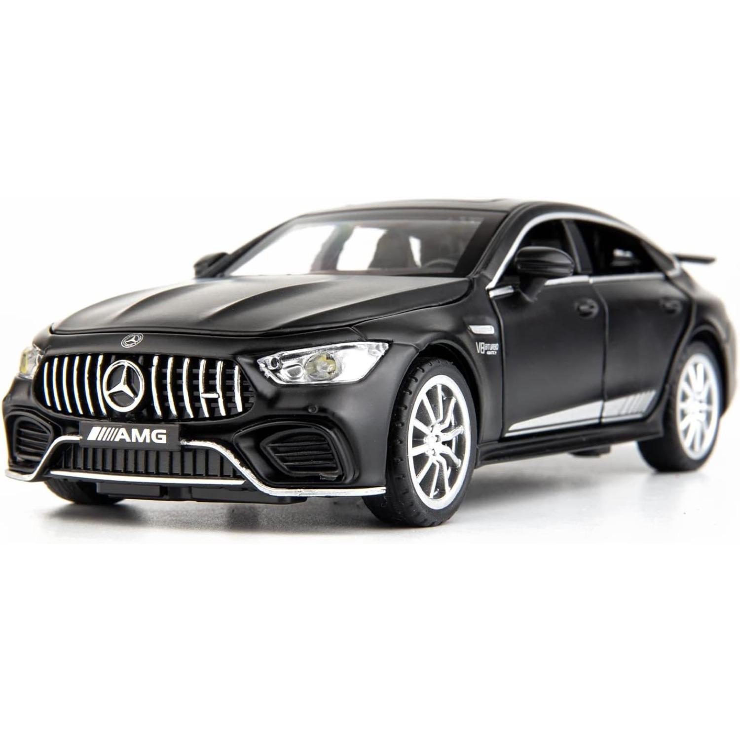 1/32 Benz AMG GT63 Modellauto, Legierung, Druckguss, Rückzieh-Spielzeugauto mit Ton und Licht, Tür kann geöffnet werden, Spielzeugfahrzeug für Kinder, Geschenk 1/32-Size:15.5*6.5*4.5cm schwarz