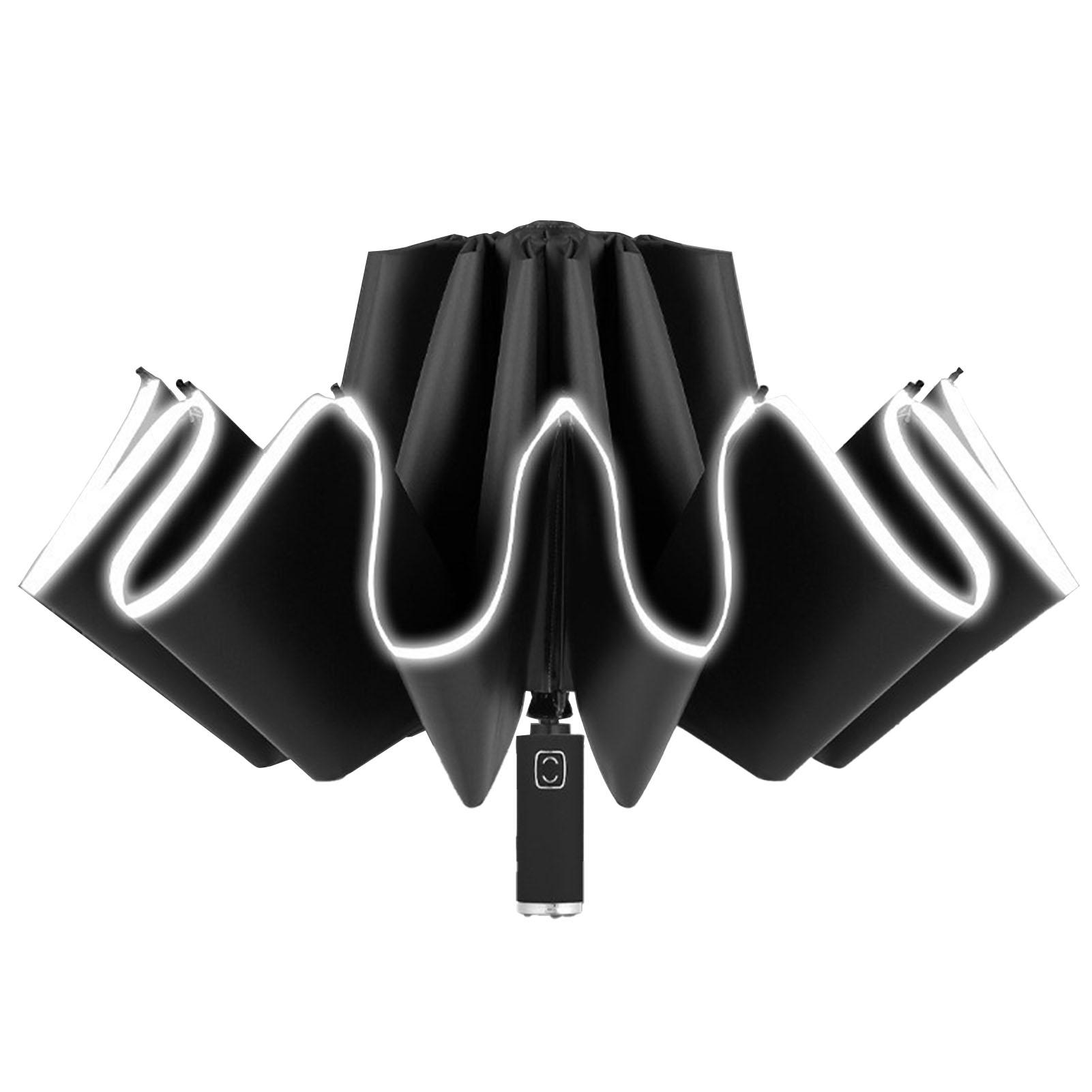 Faltbarer Regenschirm Reflektierender Streifen Invertiert UV-Schutz Automatischer Regenschirm für sonnige und regnerische Tage schwarz