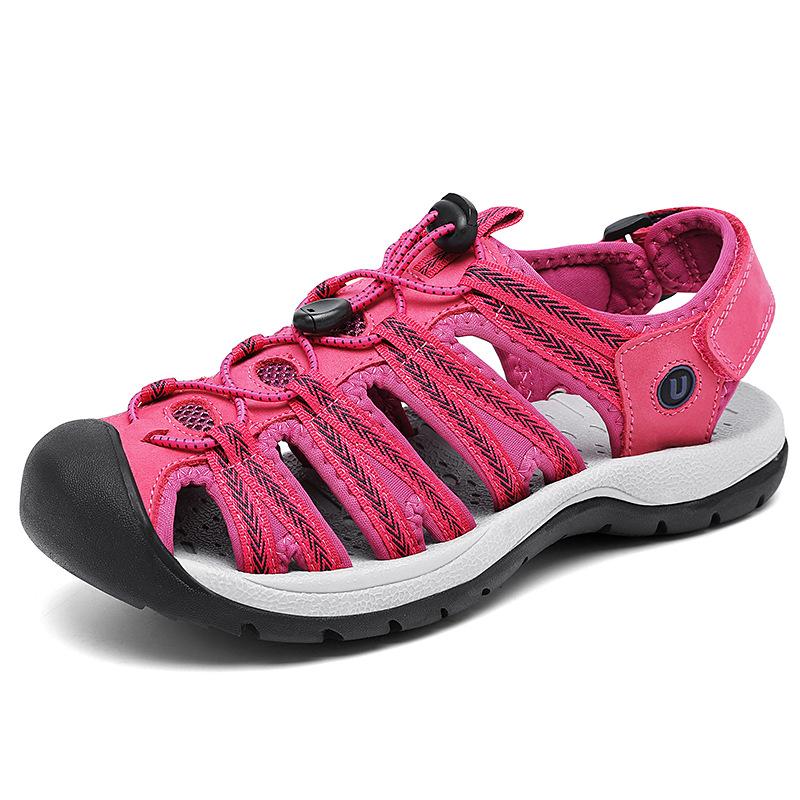 Sommer Echte Leder Damen Sandalen Bequeme Gladiator Sandalen Designer Sneaker Leichte Outdoor Damen Strand Sandalen 39 rose rot