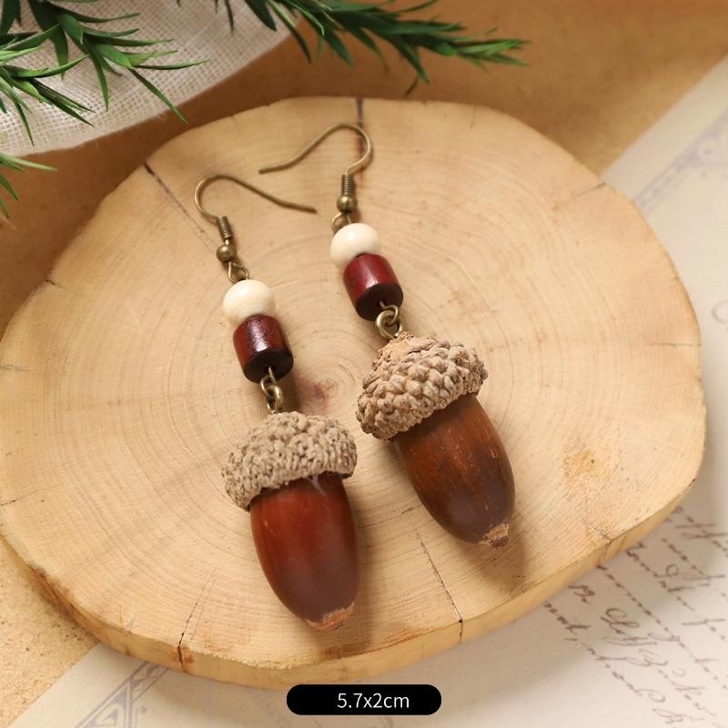 Original Pflanze Frucht Wald Ohrringe Natürliche Eichenfrucht Handgefertigt Retro Langer Stil Ethnisch Literarisch Traditionelle Ohrringe 18#