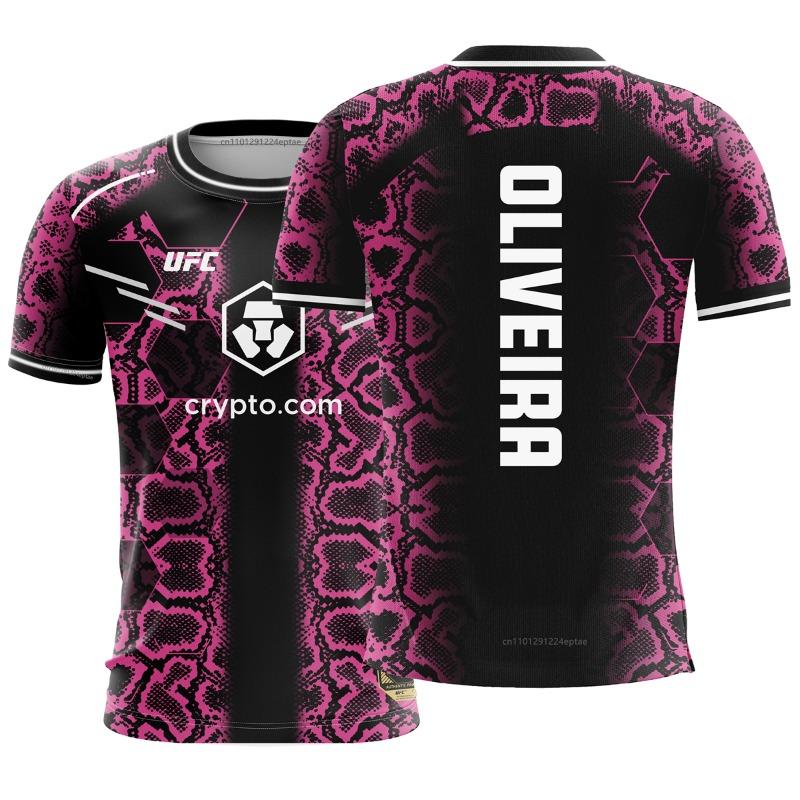 UFC MMA Oliveira T-Shirts Brasilianischer Mixed Martial Artist Herren Fight Night Champion Trikot Sommer Herren GYM Atmungsaktive T-Shirts Oberteile M pink