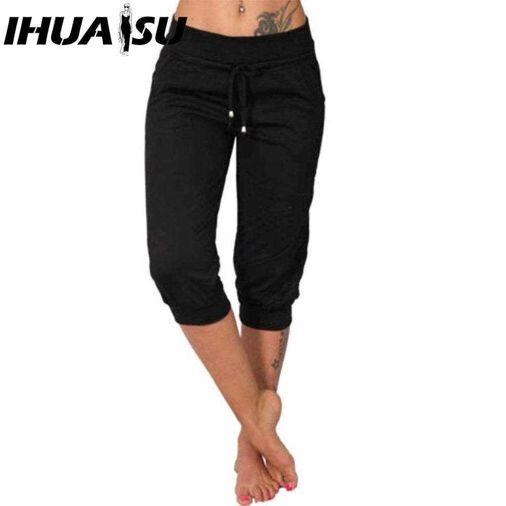 IHUASU 10 Farben Damenmode Lässig Einfarbig Print Hosen & Caprihosen XXL schwarz