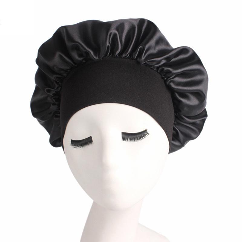 Solide Satin Motorhaube Haar Styling Schlaf Hut Wrap Dusche Kappe Haar Styling Werkzeuge schwarz