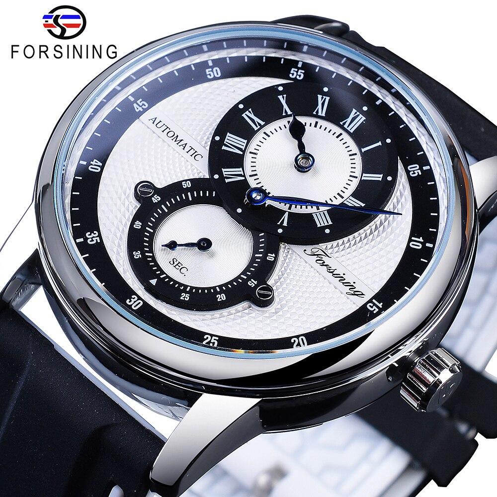 Forsining Mode Weiß Blau Automatische Armbanduhr Transparent Wasserdicht Männer Mechanische Uhr Silikon Band Casual Sport Uhr weiß