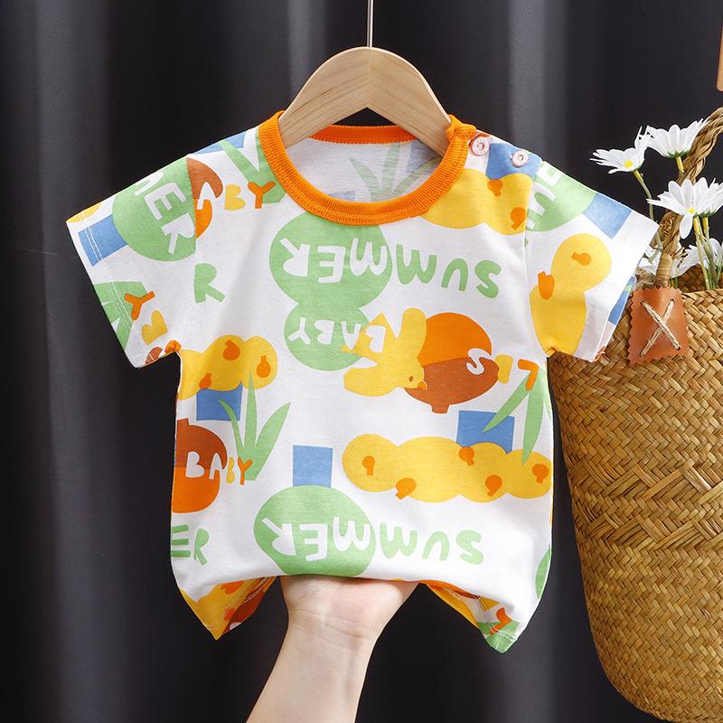Kinder süße Baumwolle Kurzarm T-Shirt Tops Kinder Kleidung Baby Kleidung Cartoon Pullover 73CM bunt