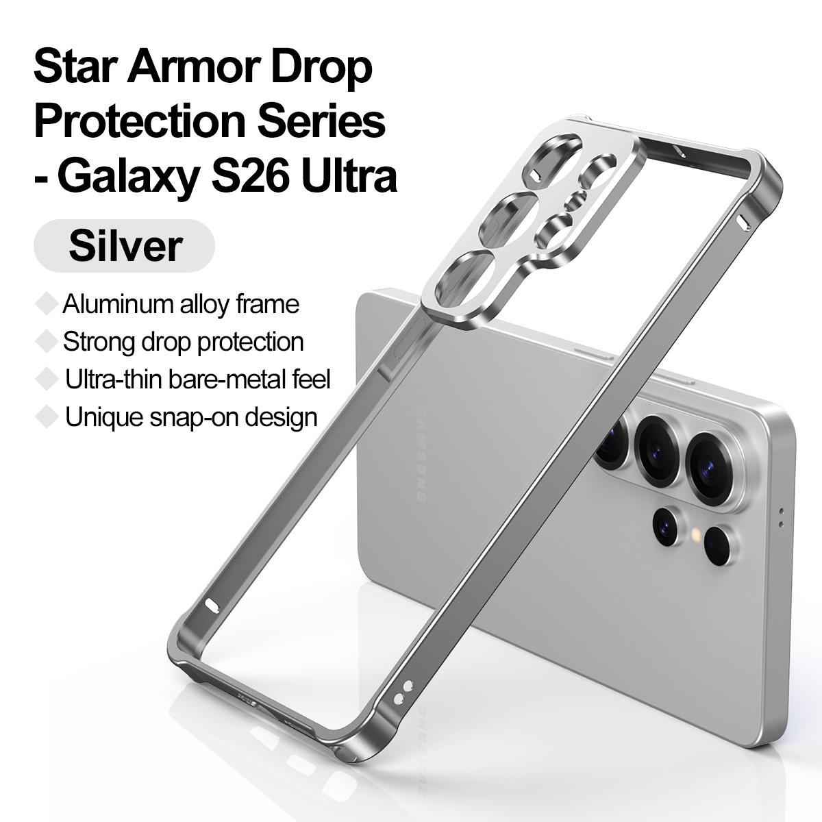 Bare-Metal-Gefühl Aluminiumlegierung Metallrahmen Kameraschutz Handyhülle Für Samsung Galaxy S26 Ultra S25 S24 Fe Eckenschutz Anti-Fall-Hülle Galaxy S24 Ultra silber