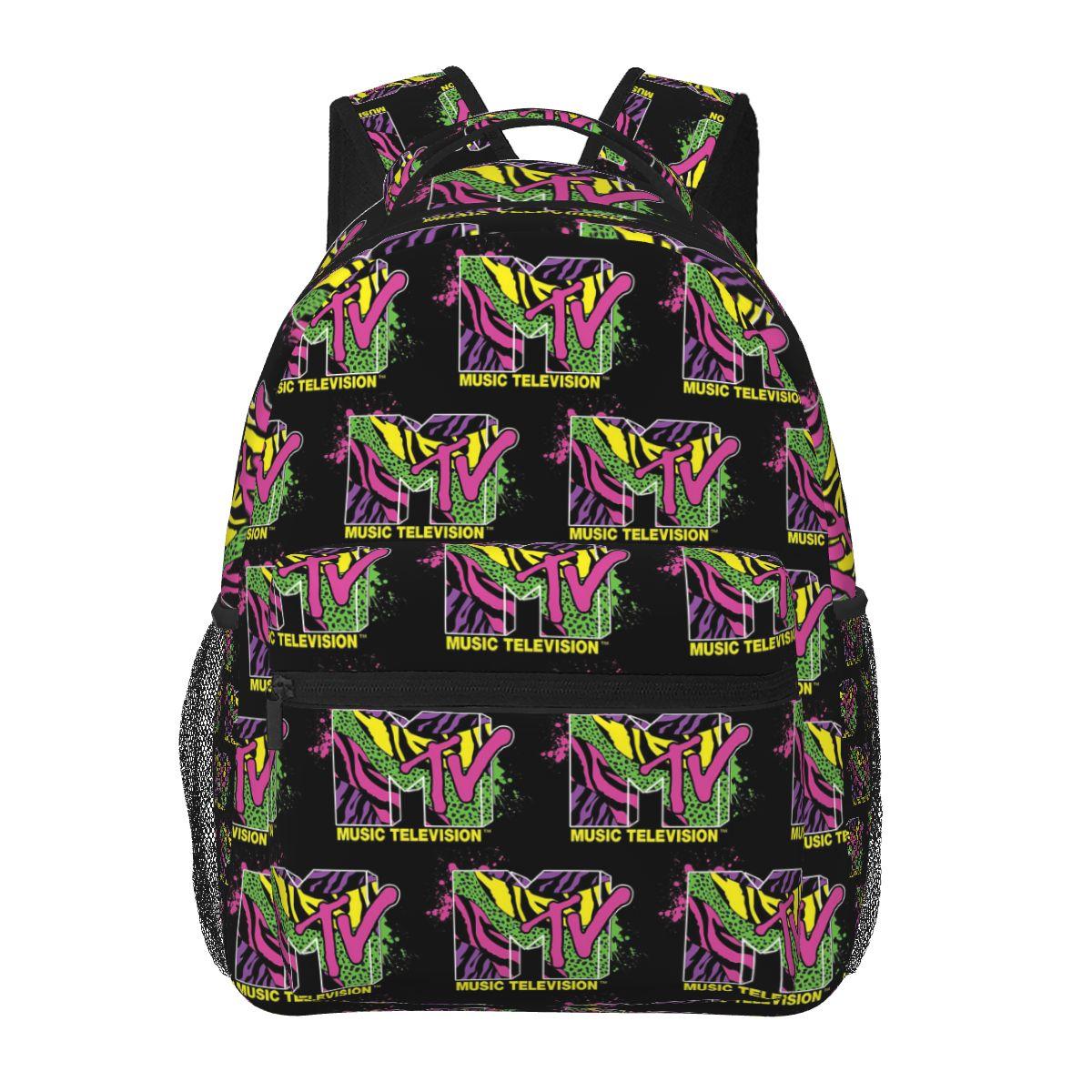 Rock Hip Hop TV MTV Musikfernsehen Grafische Rucksäcke Jungen Mädchen Tornister Schüler Schultaschen Cartoon Rucksack Umhängetasche One Size black