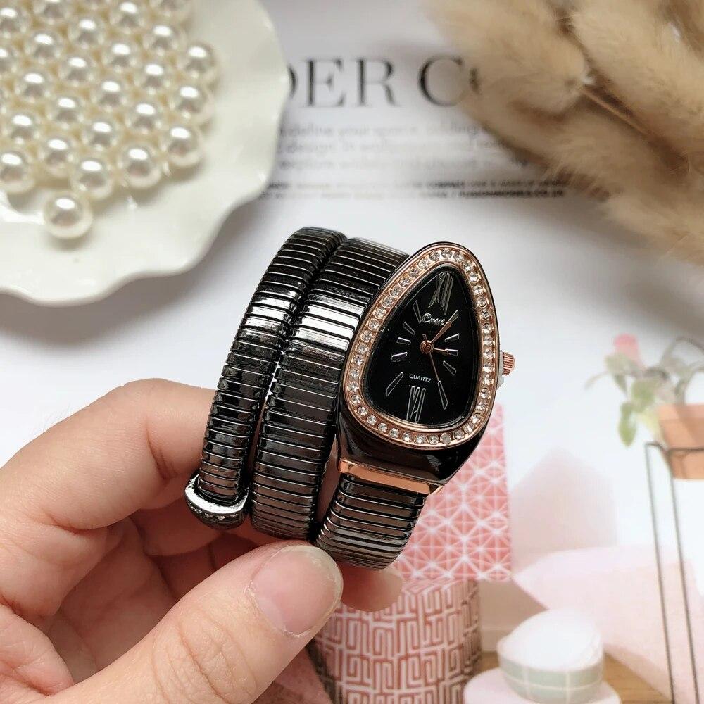 Neue Frauen Luxusmarke Uhr Schlange Quarz Damen Gold Uhr Diamant Armbanduhr Weibliche Mode Armband Uhren Uhr Reloj Mujer