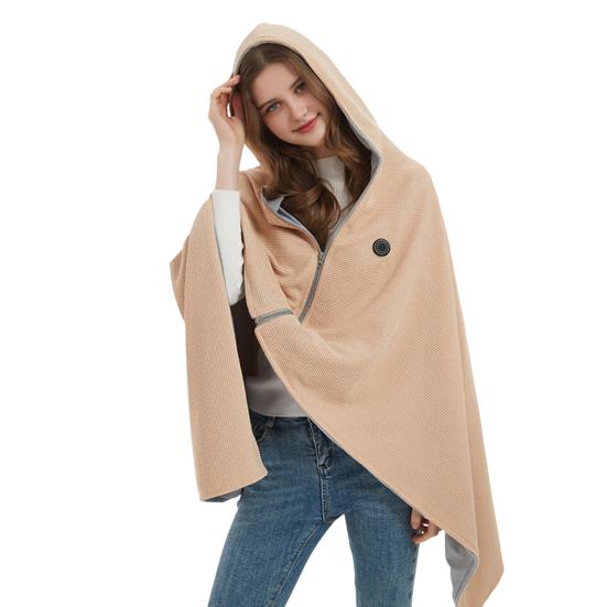 Beheizter Schal Umhang USB-betrieben Heizschal Damen Elektrische Decke Tragbare Kabellose Heizdecke Tasche mit 3 Heizstufen apricot