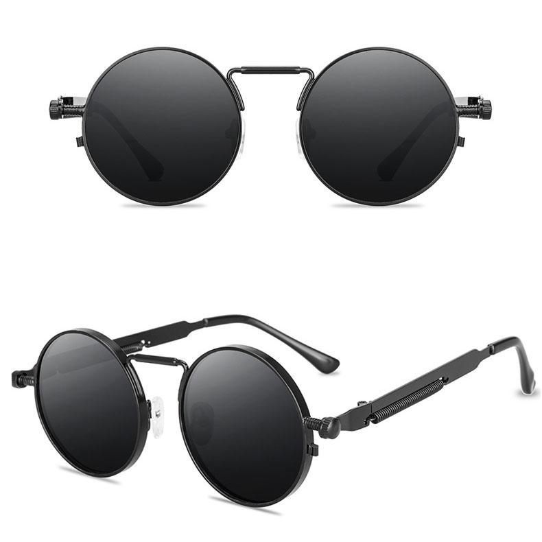 Klassische Punk-Sonnenbrille für Damen, entspiegelter Spiegel, runde Sonnenbrille aus Metall, Vintage, für Herren, nicht polarisierte Brille schwarz