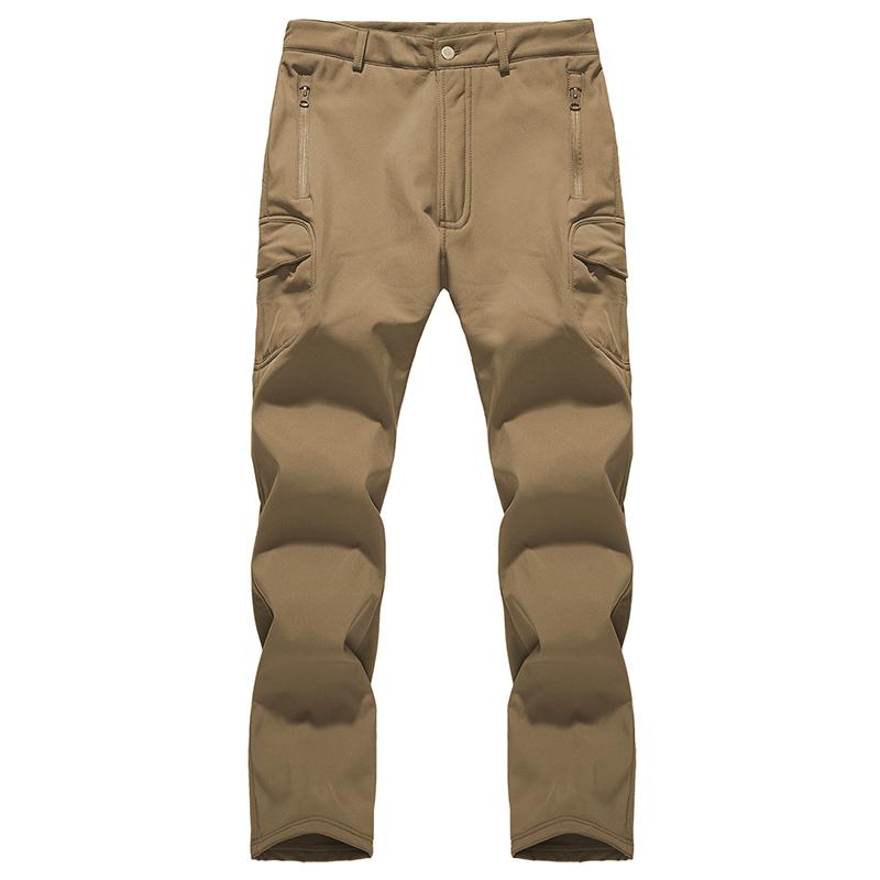 Herren Softshellhose, wasserdicht, Militär-Camouflage-Hose, warm, winddicht, Fleece, Kampf-Taktikhose, Winter-Outdoor-Wanderkleidung, Angeln, Jagd L khaki