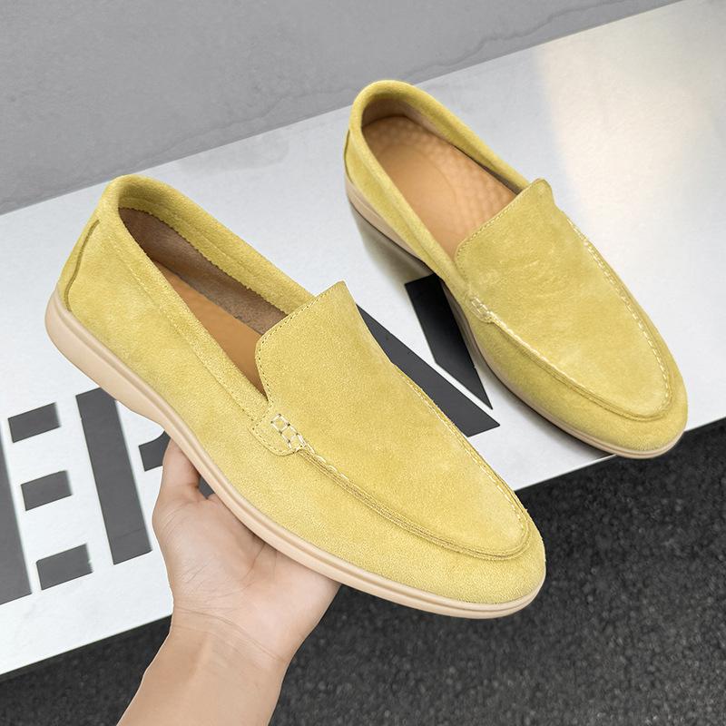Mode Herren Klassischer Britischer Stil Slipper Mokassins Kuhveloursleder Echtes Leder Mode Herren Freizeitschuhe Herren Outdoor Fahr-Flats 48 helle gelbe