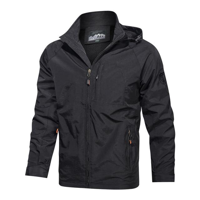 Bergsteigen Herren Kapuzenjacke Winddichte wasserdichte Jacke Lässige lose Jacke Outdoor Große Jacke Herren XL schwarz