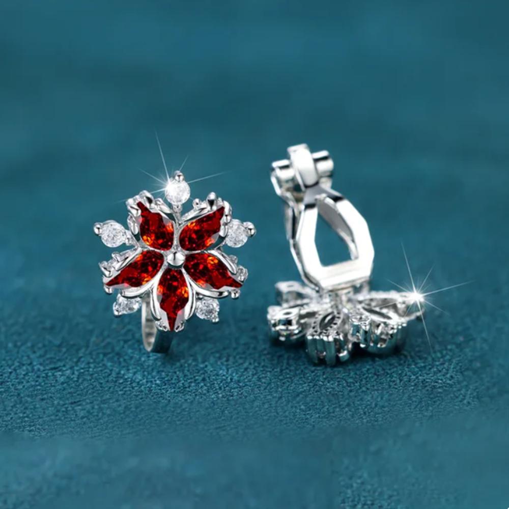 Süße rosa Kristall Sakura Clip-Ohrringe für Frauen kein Ohrloch Zirkon Blume Ohrringe Hochzeit Braut Party Schmuck Geschenke rot/silber