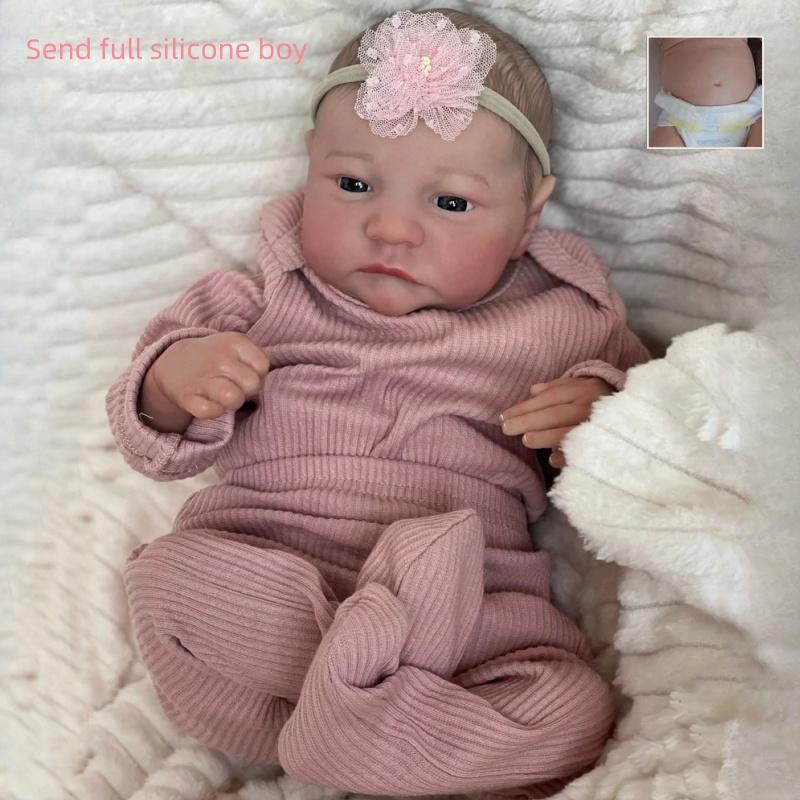 19 Zoll große Reborn-Babypuppen aus Stoff/Vollvinylkörper, bereits fertig bemalt, Levi Awake-Neugeborenenpuppe, lebensechte 3D-Haut, sichtbare Adern, Kunstpuppe, Kinderspielzeug full silicone boy