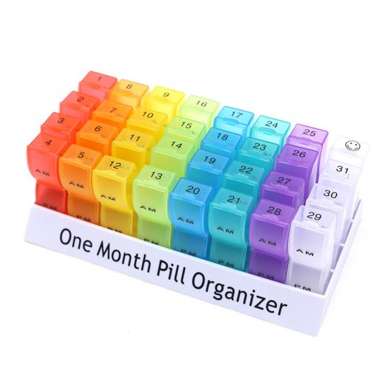 Monatlicher Pillen-Organizer 2 Mal Täglich Pillendose 31 Tage Ein Monat Reise-Pillendose 32 Fächer AM PM Pillenbox für Medikamente Nahrungsergänzungsmittel A