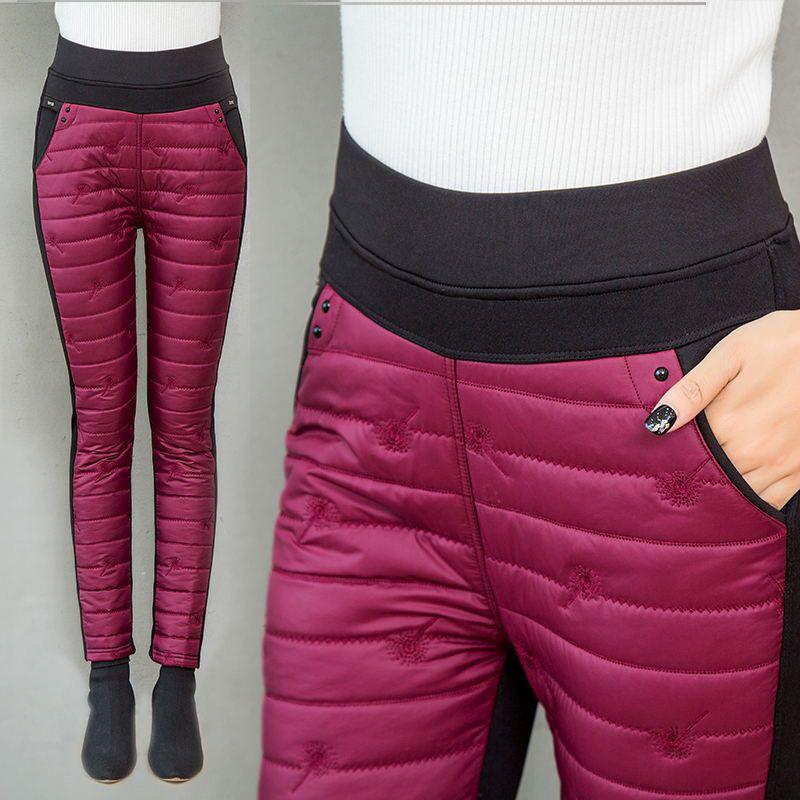 Winter Schnee Skihose Damen Dicke Mode Stickerei Hose Daunen Baumwolle Samt Hose Mama Gerade Hose Große Größe Jogginghose XXXXL rot