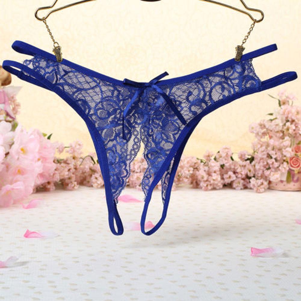 TBH Spitzenhöschen Ouvert Unterwäsche Tangas Damen G-String Blumenschleife Slips königsblau