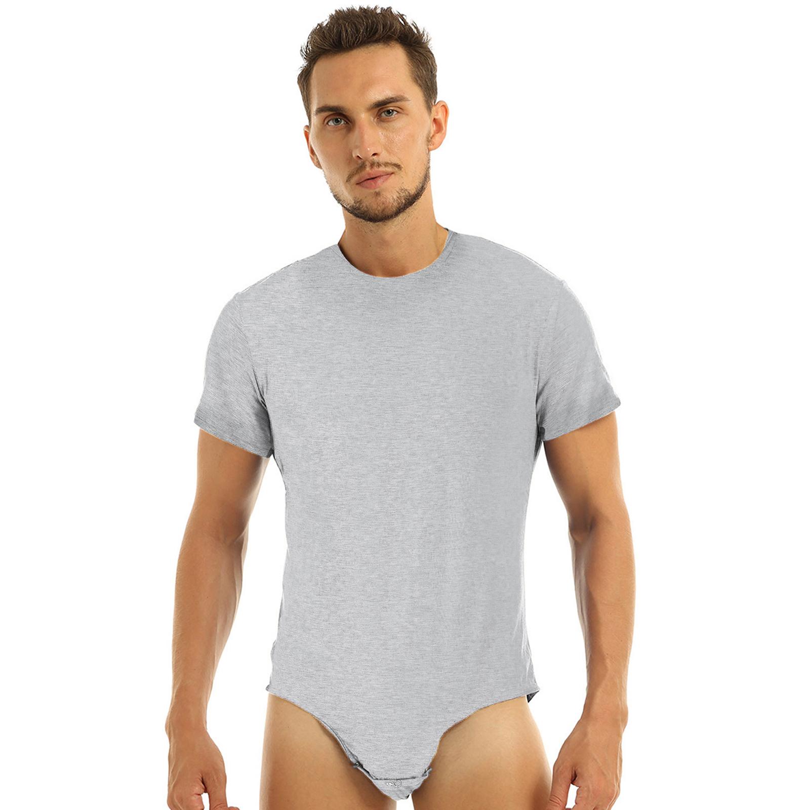 Herren-Einteiler, kurzärmelig, T-Shirt mit Druck im Schritt, Body, Strampler, Pyjama, Windel-Spielanzug für Erwachsene XL licht grau