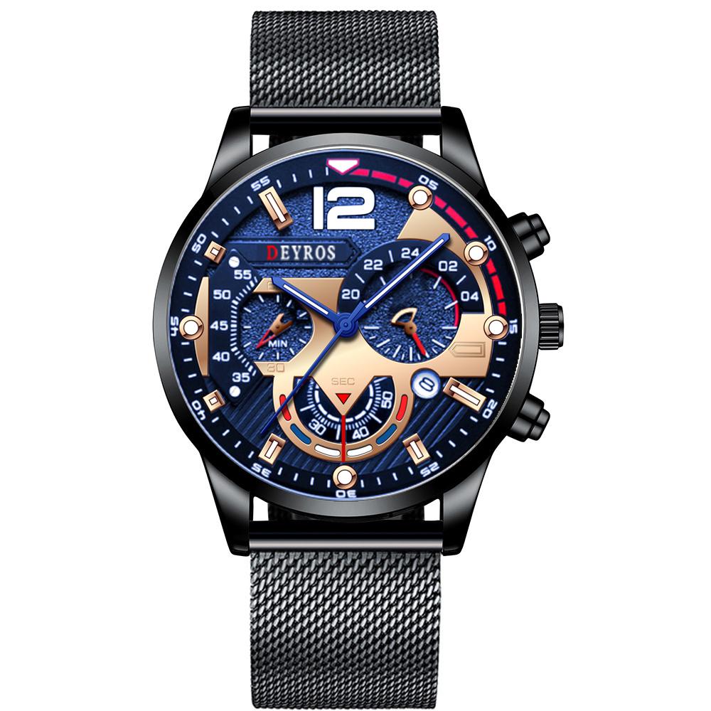 Mode Schwarz Männer Uhren Mann Kalender Quarz Armbanduhren Männer Casual Business Uhren Luxus Herren Runden Zifferblatt Analog Uhr blau/schwarz