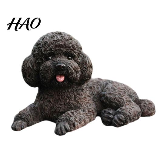 Künstlerisches Raumzentrum Realistische Teddy-Hundestatue, Kleines Haustiermodell für den Schreibtisch, Niedliche liegende Skulptur Büro-Schreibtisch-Ornament für Auto-Armaturenbrett, schwarz